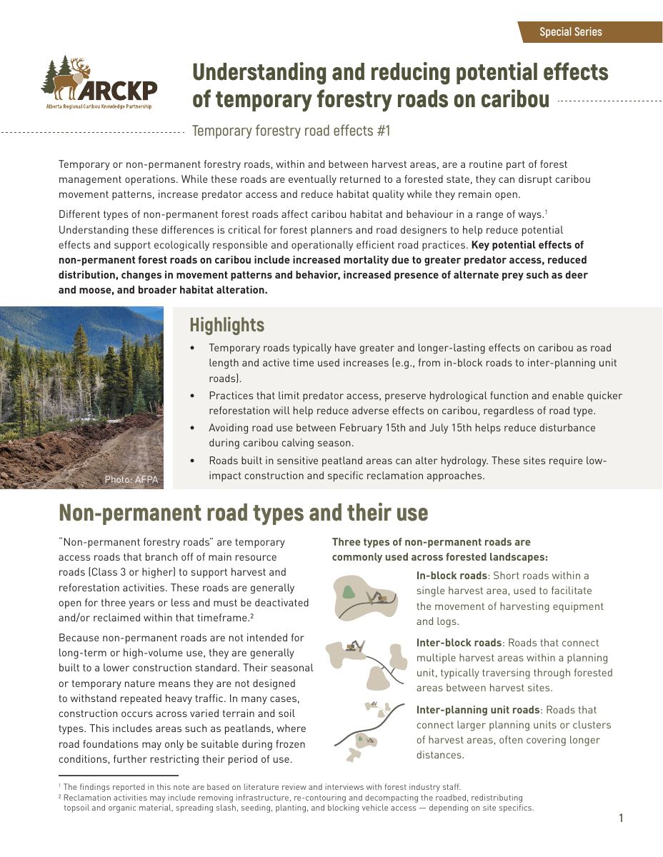 Briefing note on the effects of temporary forestry roads on caribou