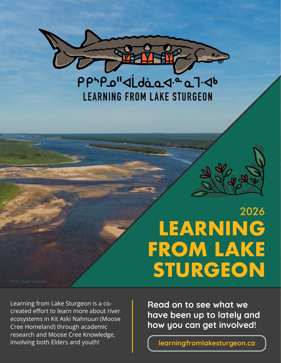 Cover of the zine "Learning from Lake Sturgeon", with an illustrated sturgeon